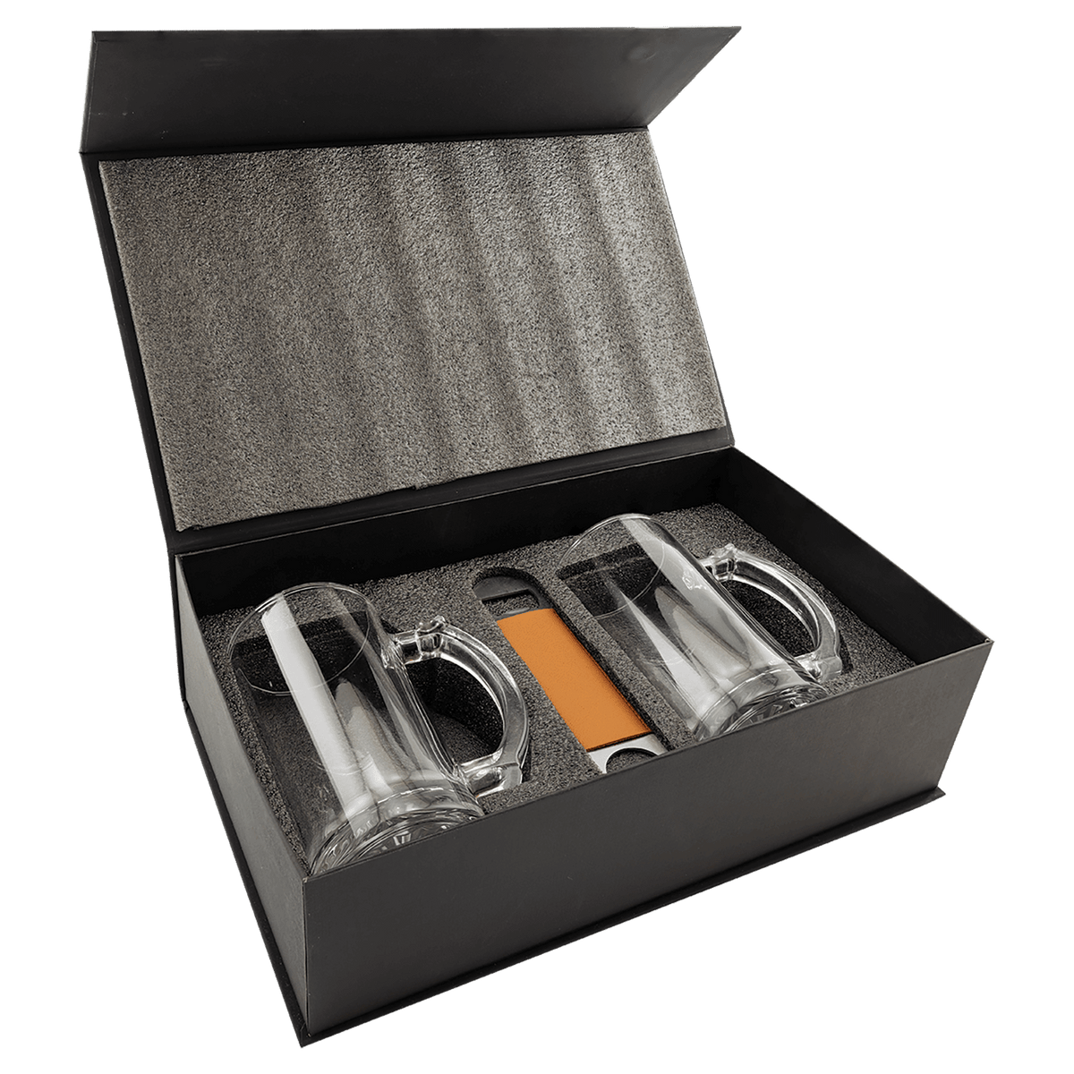 Personalized Beer Gift Set with Two 14 oz. Mugs and Rawhide Bottle Opener