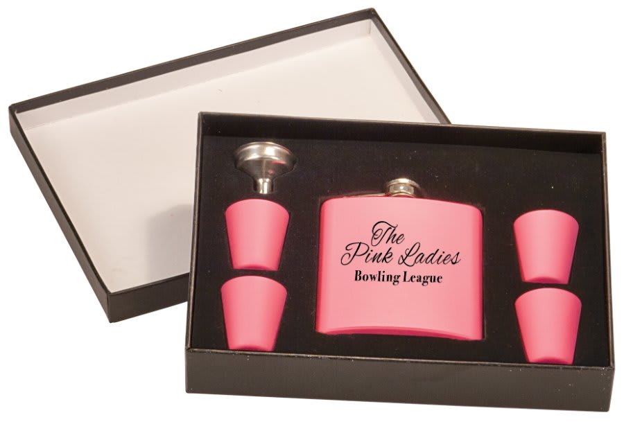 6 oz. Flask Set in Black Presentation Box with 4 Shot Glasses