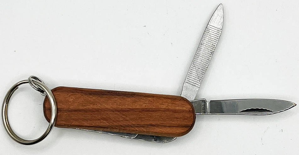 2 1/4" Wooden 3-Function Pocket Knife with Keychain