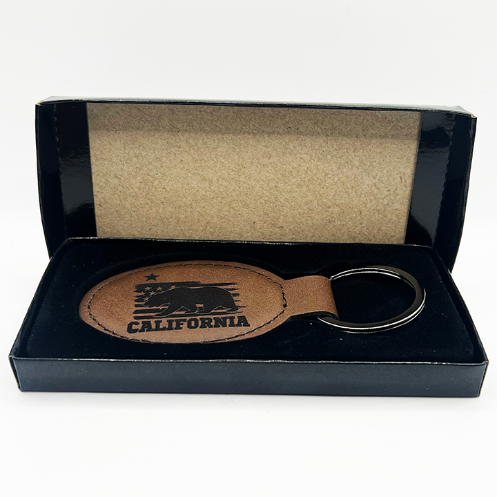 California Bear US Flag Leather Keychain