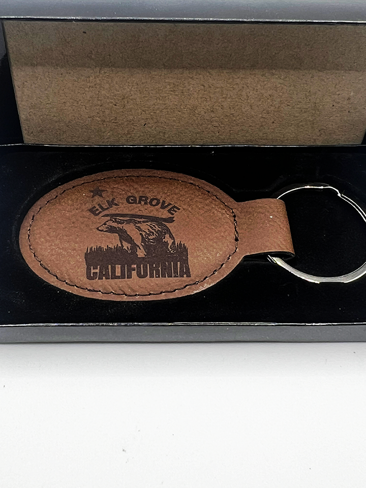 Elk Grove California Bear Leather Keychain