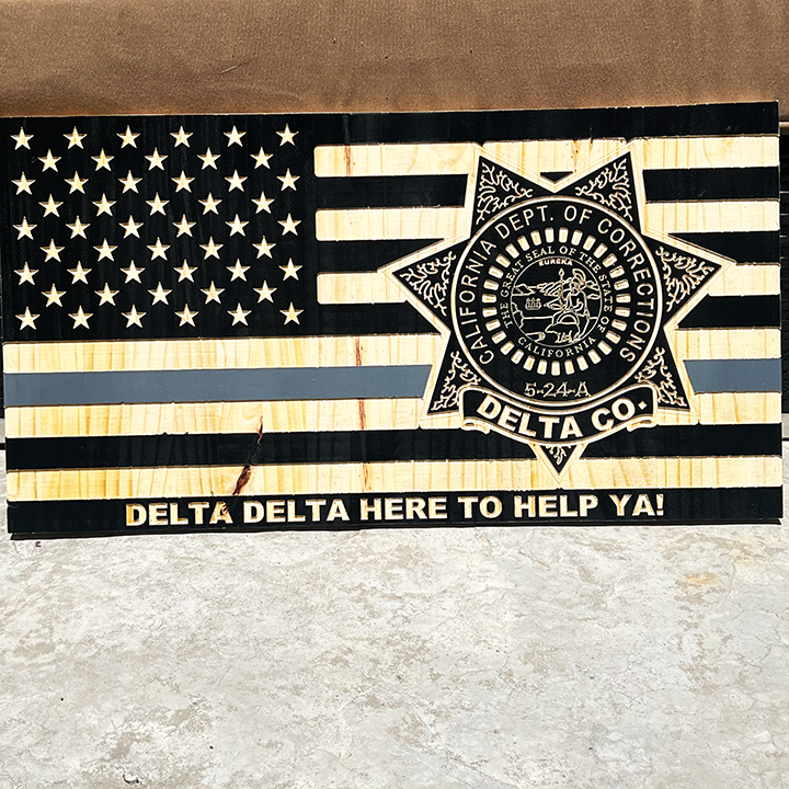 Personalized US Flag with California Department of Corrections Badge – Custom Wooden Wall Art