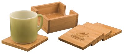 Square Bamboo 4 Coaster Set with Holder