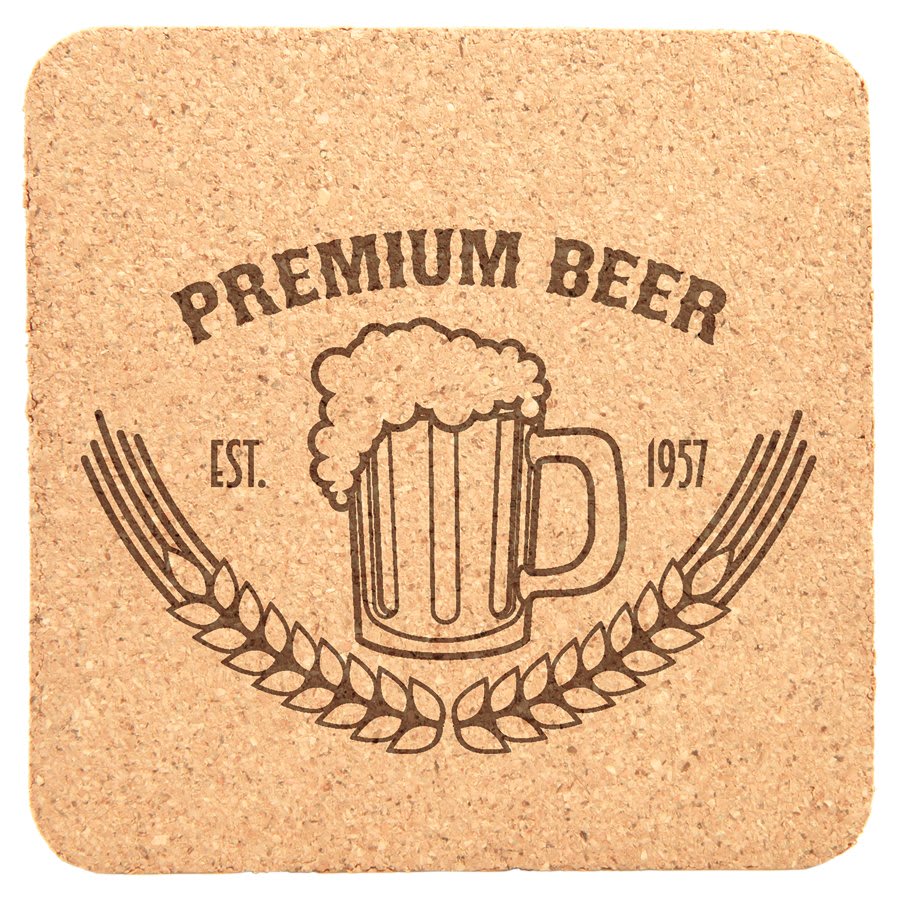 Square Cork Coaster Set - Pair of 2 - 4 Inch