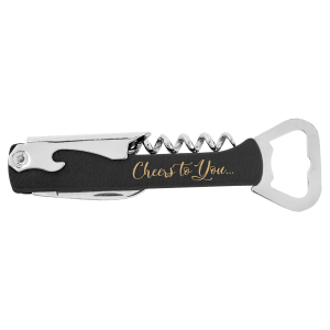 Custom Engraved Leatherette Wine Bottle Opener | Corkscrew & Foil Cutter