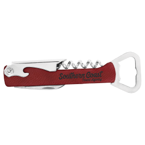 Custom Engraved Leatherette Wine Bottle Opener | Corkscrew & Foil Cutter