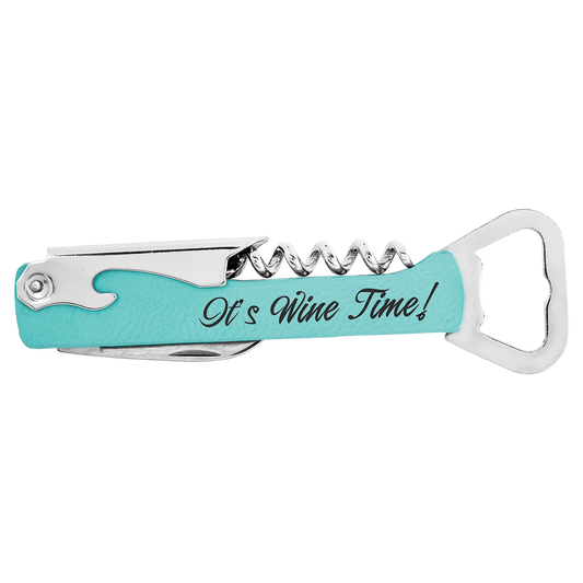 Custom Engraved Leatherette Wine Bottle Opener | Corkscrew & Foil Cutter