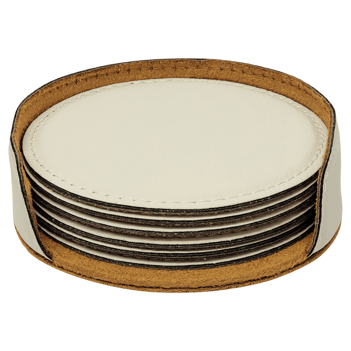 Round Leatherette Coaster Set - 6-Piece Set with Holder