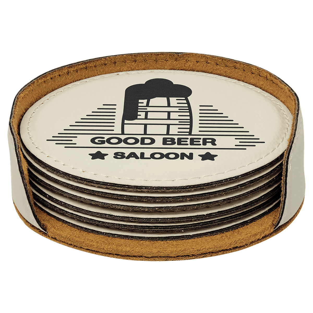 Round Leatherette Coaster Set - 6-Piece Set with Holder
