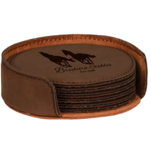 Round Leatherette Coaster Set - 6-Piece Set with Holder