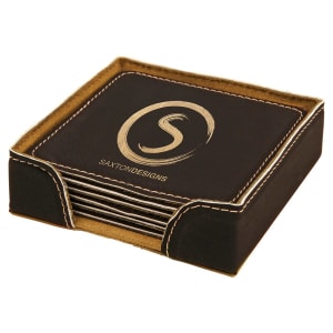 Square Leatherette Coaster Set - 6-Piece Set