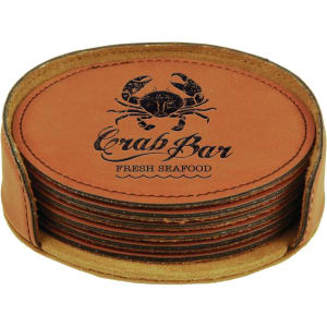 Round Leatherette Coaster Set - 6-Piece Set with Holder