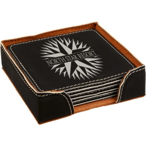 Square Leatherette Coaster Set - 6-Piece Set