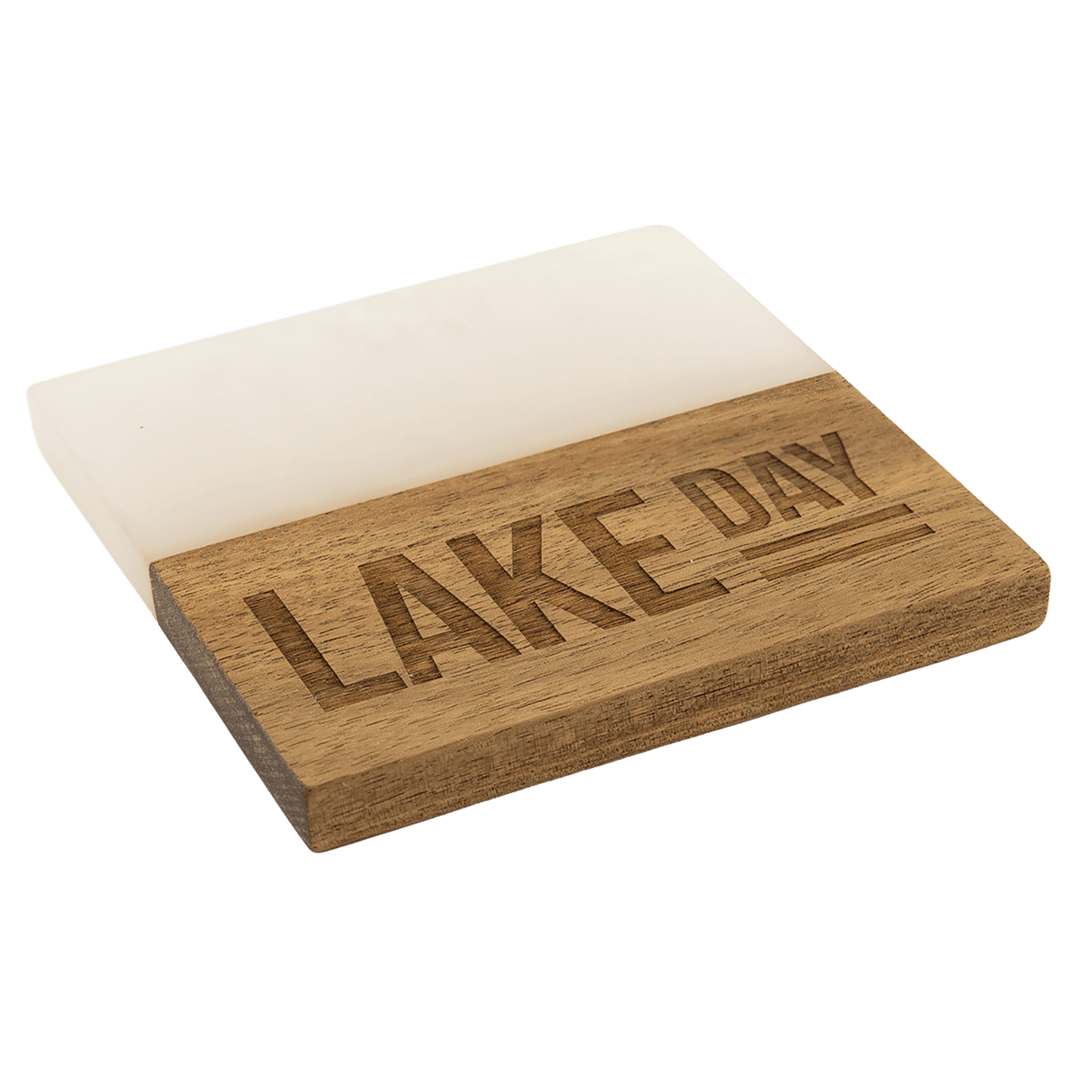 Square Acacia Wood & Resin Accent Coaster Set