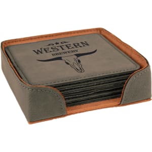 Square Leatherette Coaster Set - 6-Piece Set