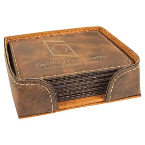 Square Leatherette Coaster Set - 6-Piece Set