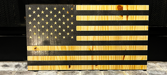 Wooden Pine Black American Flag with Reverse Striping