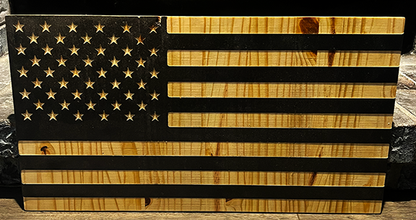 Wooden Pine Black American Flag with Reverse Striping