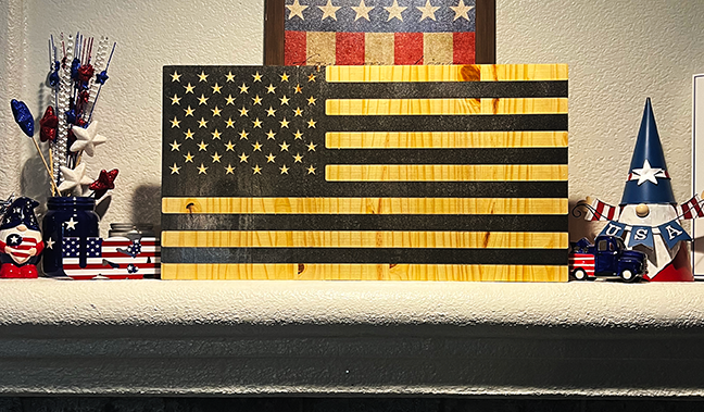 Wooden Pine Black American Flag with Reverse Striping