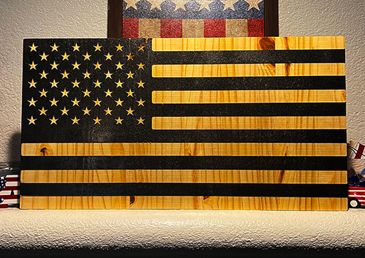 Wooden Pine Black American Flag with Reverse Striping