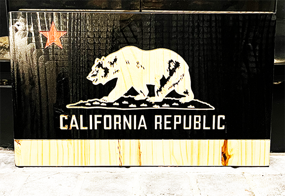 Wooden Pine Black State of California Flag with Red Star