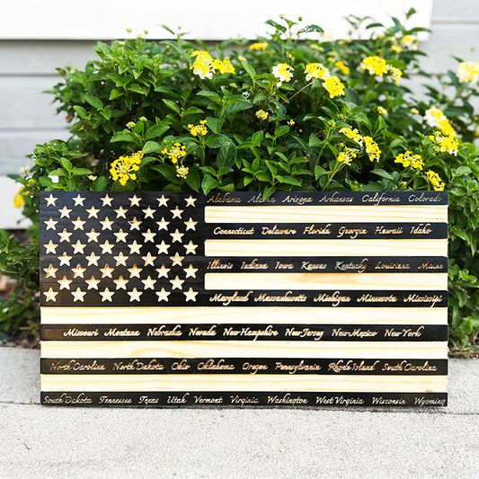 Black United States Flag with 50 State Names