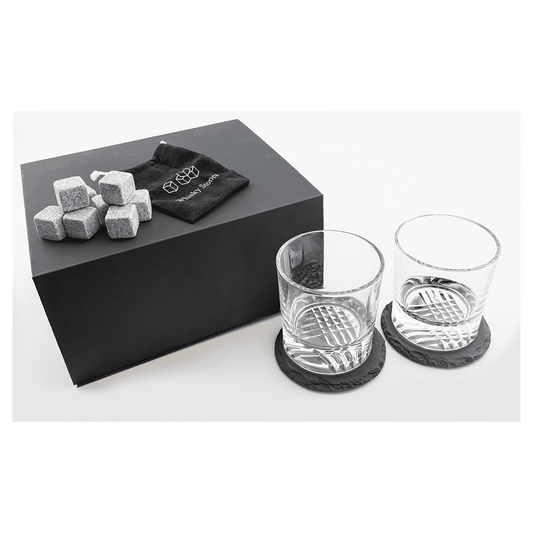 Whiskey Gift Set with Glasses, Coasters & Stones